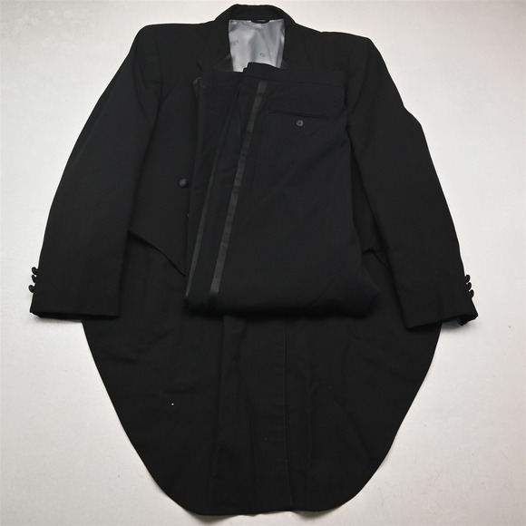 Vtg USA Christian Dior 48R 34x30 Black 100% Wool Double Breasted Tails Tuxedo